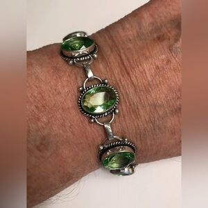 Peridot Stamped 925 Sterling Silver Bracelet